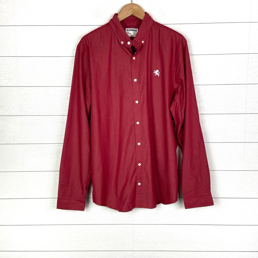 NWT EXPRESS XL Tall Slim Soft Wash Button Down Long Sleeve Shirt Red Mens New